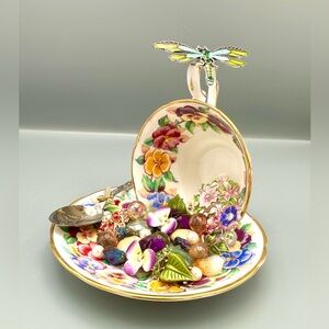 Handcrafted Dragonfly Garden Reliquary Vintage Assemblage Sculpture